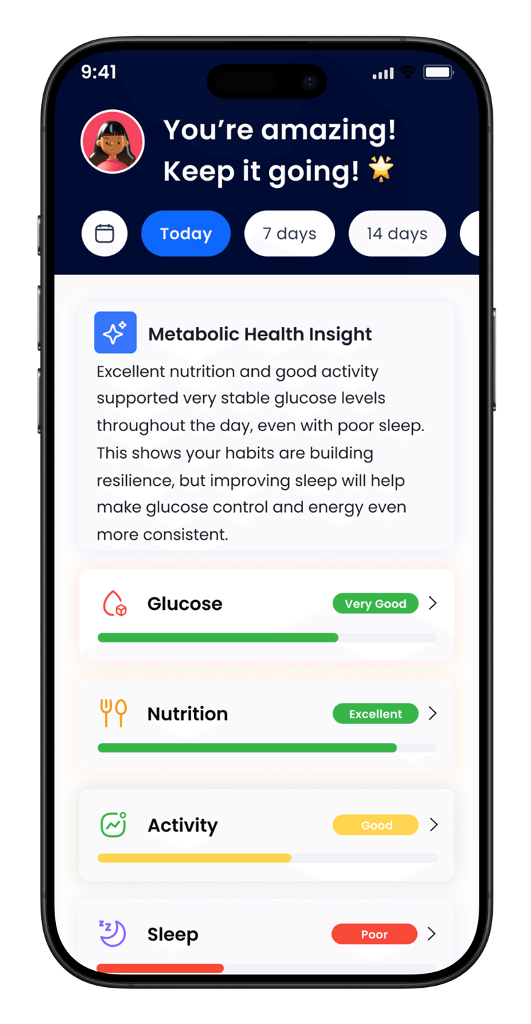DIA app showing health overview